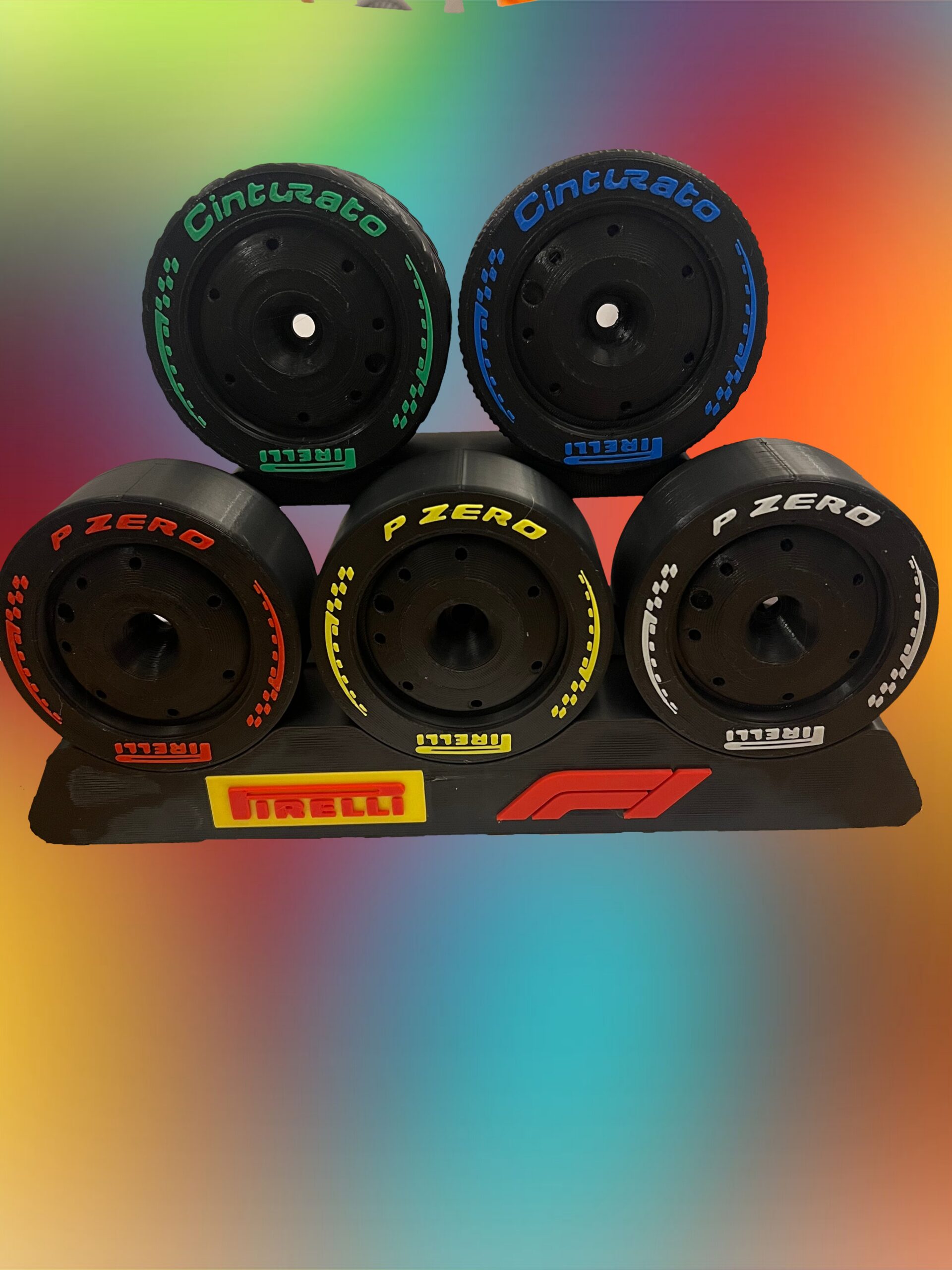 π Formula 1-Single 5 Tyre Display Stand β Built for Our 80mm 2026 Design Tyres 5 Formula 1 Five racing tyres on display. Slicks, Inters and Wets