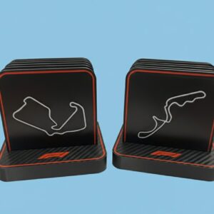 Carbon-Look F1 Circuit Coasters โ Complete 12-Formula 1 Track Collection of both sets
