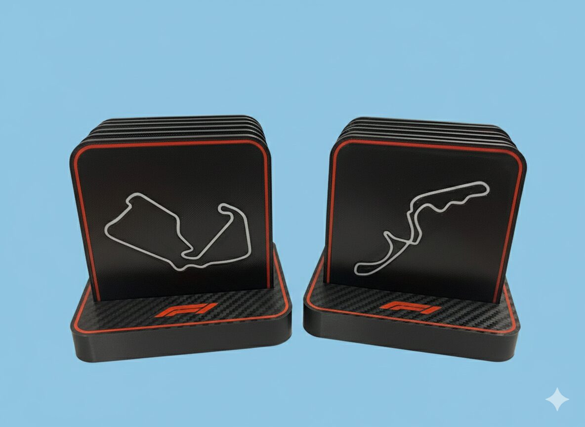 Carbon-Look F1 Circuit Coasters – Complete 12-Formula 1 Track Collection of both sets 1 Carbon-Look F1 Circuit Coasters – Complete 12-Formula 1 Track Collection of both sets