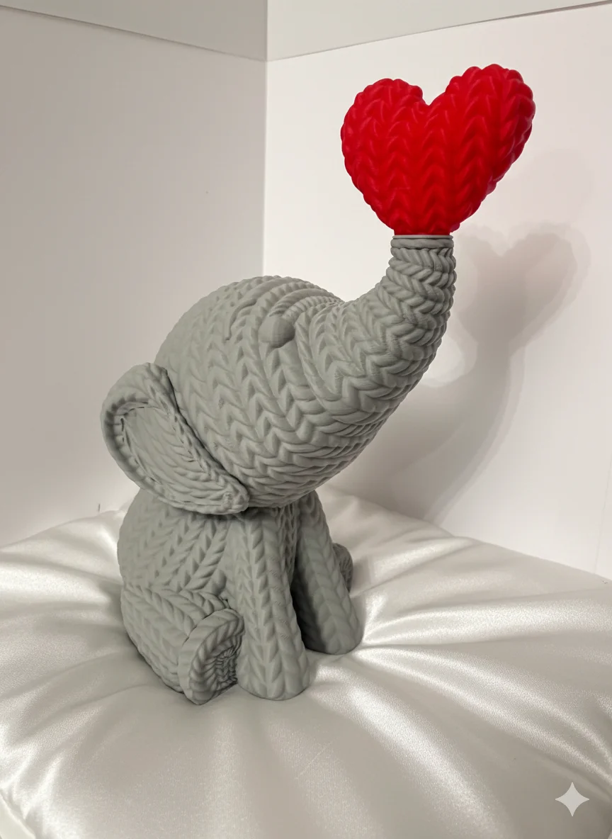 🐘❤️ Knitted-Style Elephant with Heart – Valentine’s & Year-Round Love Gift 1 Valentines, love elephant sitting knitted style 3d printed